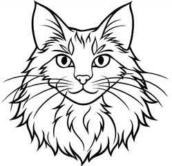 Adorable cute fluffy Maine Coon cat hand drawn icon cartoon character line art vector illustration outline image