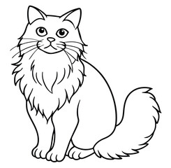 Adorable cute fluffy Maine Coon cat hand drawn icon cartoon character line art vector illustration outline image