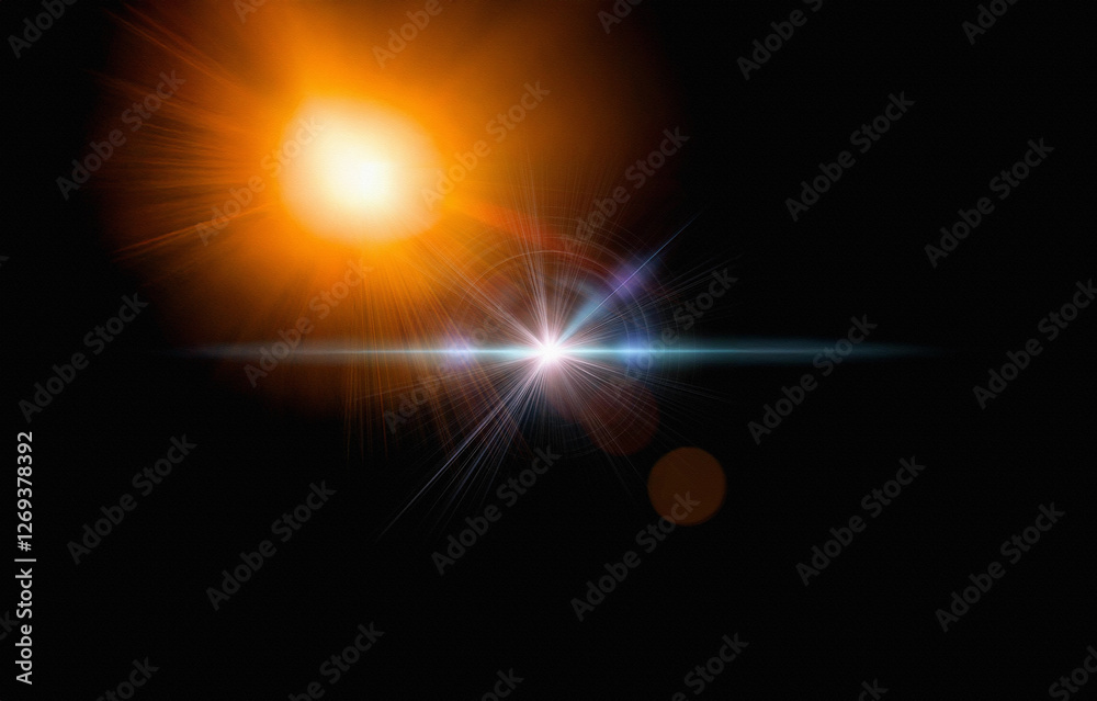 Poster abstract image featuring a bright light source with rays of light extending out from it. the backgro