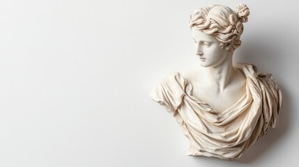 Obraz premium Elegant Statue Bust on White Background Top View with Ample Copy Space
