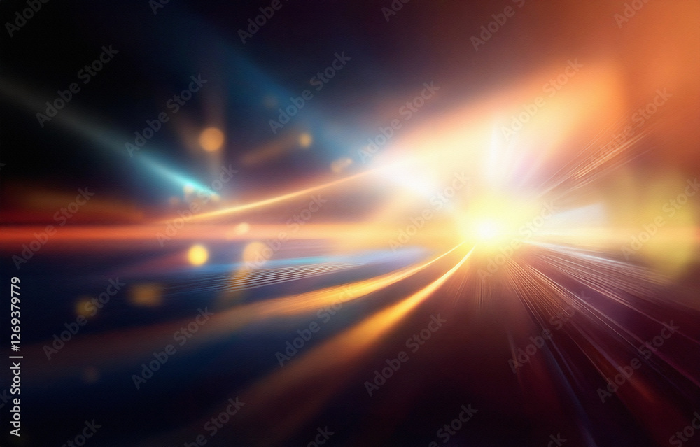 Poster abstract background with blurry diagonal lines and hues of blue, yellow and orange.