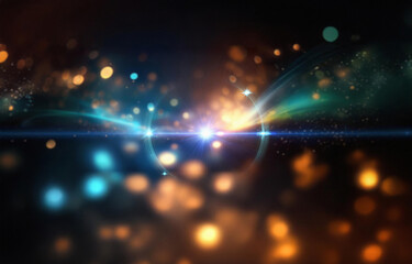 Fototapeta premium A bright blue light shines in the center of a black background, surrounded by radiating lines and a faint blue circle.