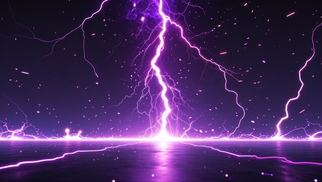 Abstract impact of streak plasma purple glowing lightning sparks effects anime on plain black background