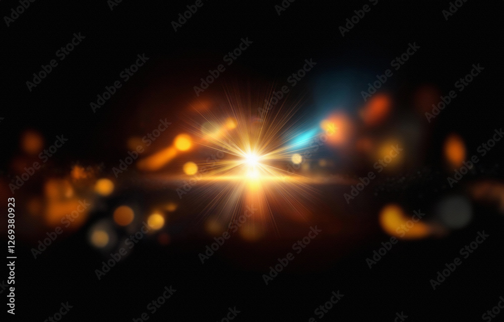 Poster a bright, golden starburst of light radiates outwards from a center point in a deep black void.