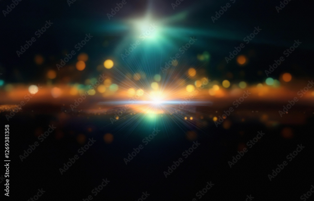 Aufkleber a bright blue light shines in the center of a black background, creating a starburst effect.