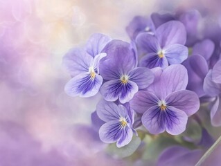 Beautiful purple flowers bloom in a soft pastel background during springtime