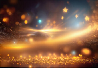 Abstract background with bright, glowing lights and a hazy, sparkling surface.