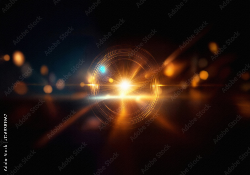 Poster Abstract image of light streaks and bokeh in a dark background