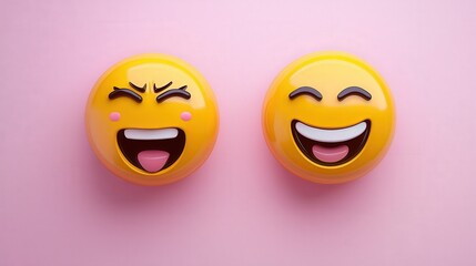 Fototapeta premium Two Distinct Emoji Faces with Expressions on Soft Pink Background