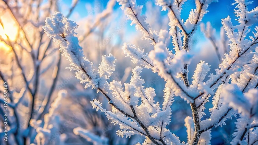 Poster Winter Wonderland: Hoarfrost Covered Tree Branches in Miniature Tilt-Shift Photography