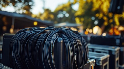 Preparing audio cables for outdoor concert or festival
