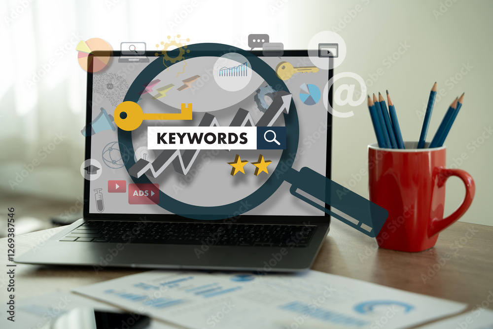 Poster keywords browse in office optimize seo enginethe internet and digital technology optimize business a
