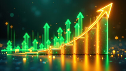 Fototapeta premium Rapid financial growth with rising stock market graphs.