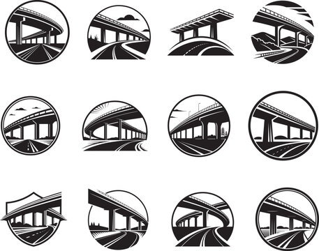 highway overpass flyover vector logo illustration design set