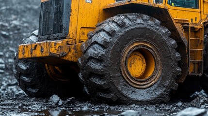 Mud-caked Tractor Tire in Quarry