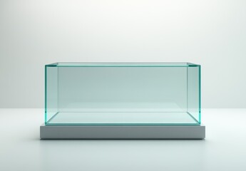 Empty glass display case on a pedestal against a white background