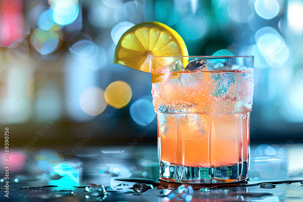 Poster refreshing cocktail with lemon slice