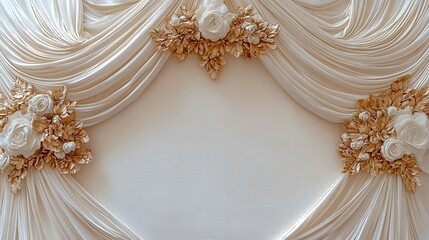 Elegant Draped Fabric with Gold Leaf Rose Decorations