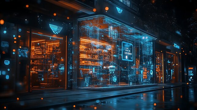 Digital shopping experience featuring a holographic storefront and logistics solutions