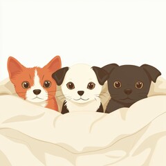 Obraz premium Sweet Minimal Illustration of Three Adorable Puppies and Kittens Together