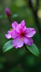 Single purple Rhododendron flower on a branch, garden, plant, blossom