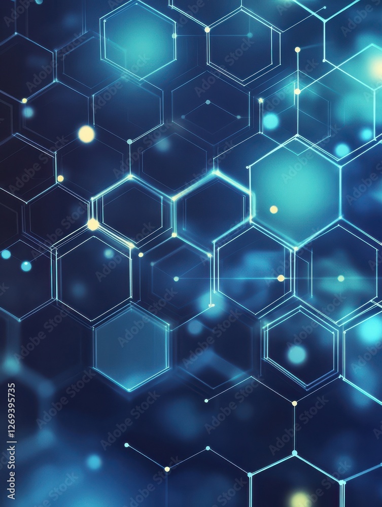 Poster digital technology background. abstract hexagons background with lines and dots. design for science,