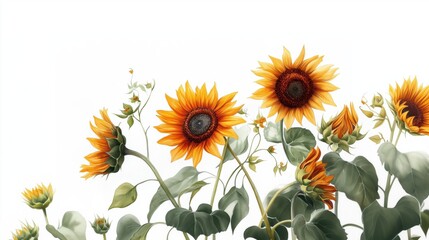 Naklejka premium Sunflower blooms in bright sunlight nature scene floral artwork