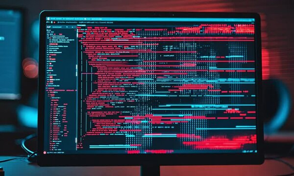 Glitch effect digital screen with data corruption and cyber attack concept