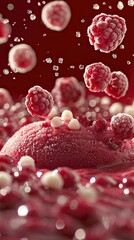 Fototapeta premium Frozen raspberries and cream swirl creating a vibrant dessert experience during a culinary presentation