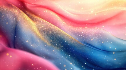 Luxurious Flowing Design of Red, Blue, and Pink Gradients with Golden Sparkles, Artistic Background, Abstract Concept