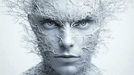 Obraz premium Abstract 3D Render Portrait of Man with Crown and Intricate Details