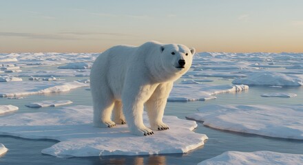Majestic Polar Bear on Melting Arctic Ice
