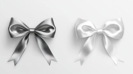 Naklejka premium Silver and white satin bows on white background; gift wrapping