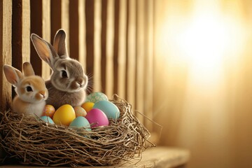 Easter Tradition Festival with Colorful Eggs and Bunnies Springtime Celebration Cozy Nest Environment Delightful Viewpoint