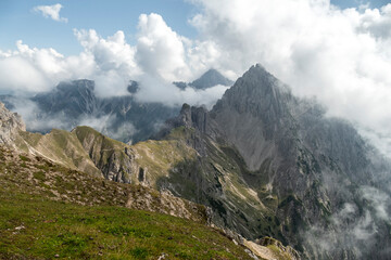 Fototapeta premium Ursprungssattel Nordlinger hut on Karwendel Hohenweg, Austria