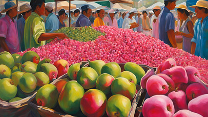 At the market, one can find freshly picked rose apples, also known as jambu air, available for sale