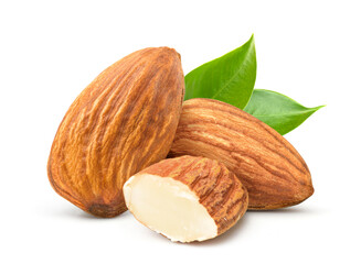 Almond nuts isolated on white background.
