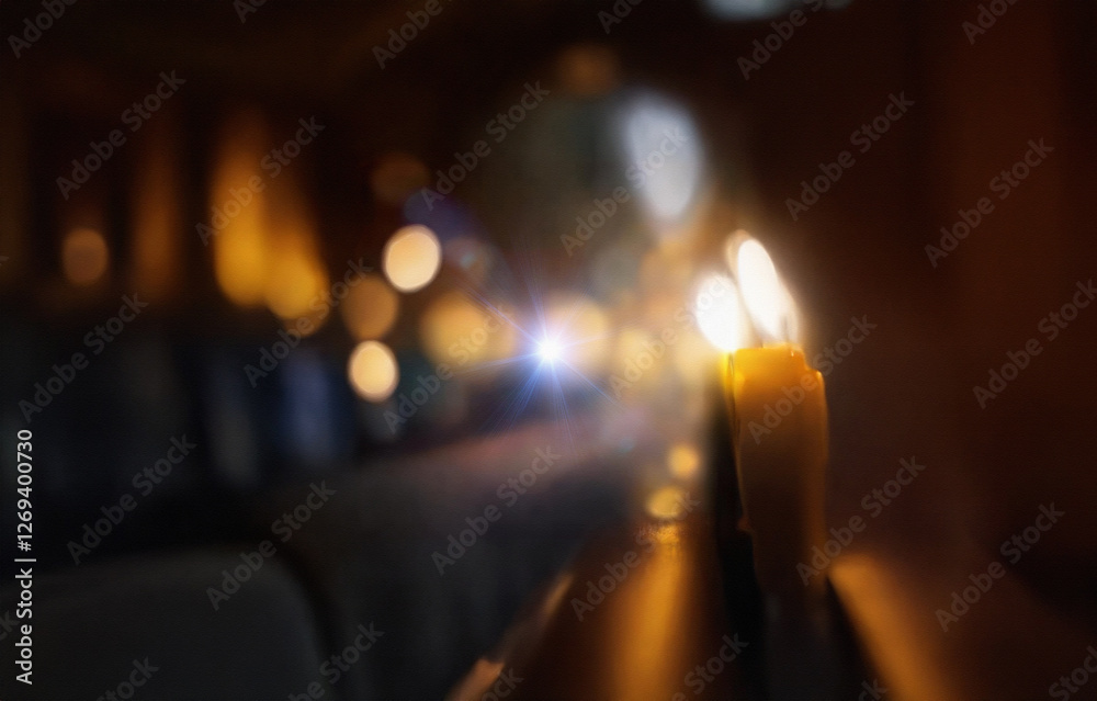 Poster blurry bokeh lights in a dark room with warm colors.