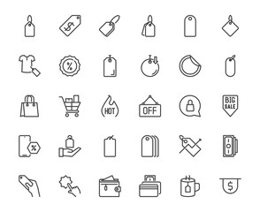 Vector set of price tag related such discount, promotion, hot sale. shopping an sale concept 48x48 pixel perfect editable stroke for website, mobile application, media, ux, ui design