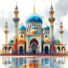 Illustration of a beautiful Muslim place of worship, a mosque.