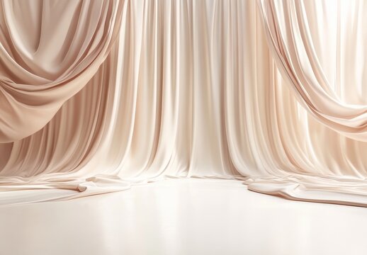 Beige draped fabric backdrop in empty room