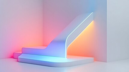 Abstract White Structure with Neon Gradient Lighting