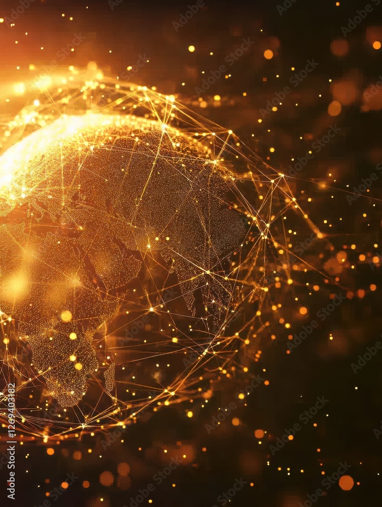 Poster technology image of globe. abstract polygonal shapes. background with connecting dots and lines. gra