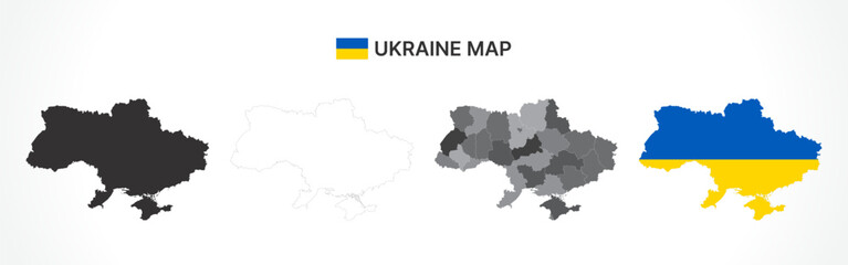 Detailed Ukraine Map Collection with Outline, Silhouette, Regions, and Flag Overlay Variations