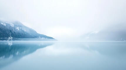 Obraz premium Misty Mountain Lake Winter Landscape Reflection