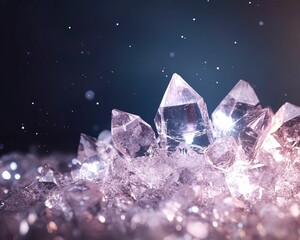 Obraz premium A close-up of sparkling crystals reflecting light against a dark background, creating an enchanting and ethereal atmosphere.