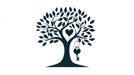 Obraz premium Heart-shaped key on tree; home, love, security concept