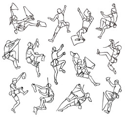 illustrations of rock climbers. Vector silhouette set 