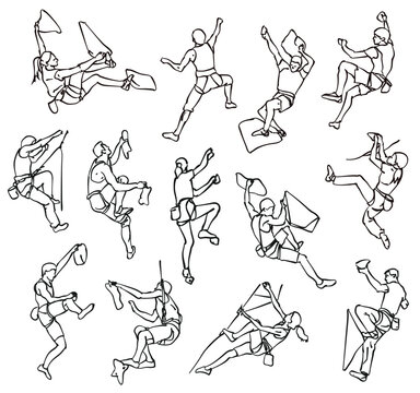 illustrations of rock climbers. Vector silhouette set 