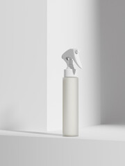 Trigger spray bottle mockup, translucent PET plastic sprayer packaging, slim cylindrical atomizer bottle, 250 ml water mist dispenser mockup, white empty design mini spray bottle isolate on background